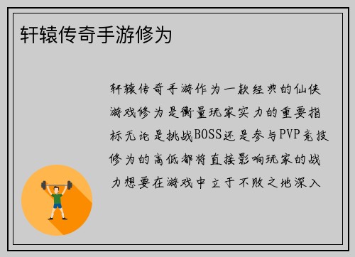 轩辕传奇手游修为