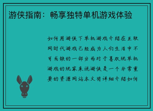 游侠指南:畅享独特单机游戏体验